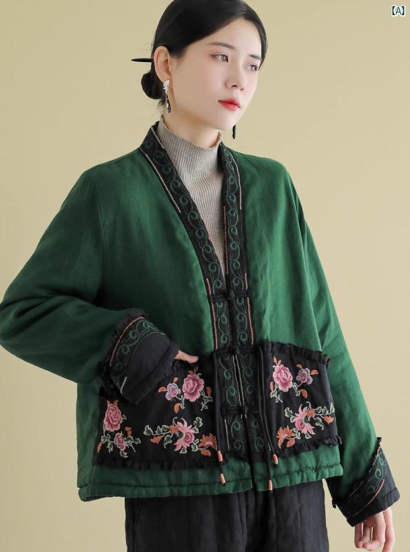 レディース　ファッション ハイエンド レトロ レディース 中国 エスニック 刺繍 トップス 秋冬 唐 スーツ プレート バックル リネン コットン 服
