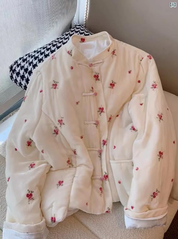 レディース　ファッション 中華風 唐装 コットン ベルベット ジャケット レディース 秋冬 花柄 コットンジャケット スタンド 襟 プレート ボタン レトロ コットンコート