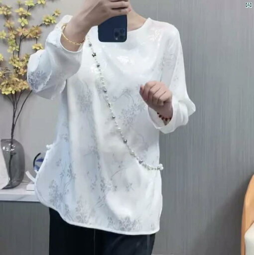 レディース ファッション 中華風 唐装 トップ 夏 ジャカード 桑 シャツ レディース 長袖 ボタン ダウン レディース ファッション 中華風 唐装 トップ 夏 ジャカード 桑 シャツ レディース 長袖 ボタン ダウン
