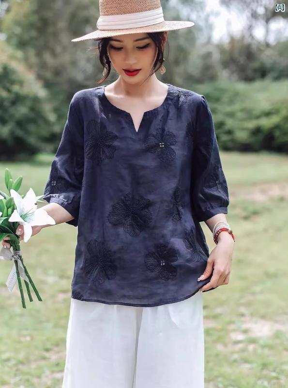 レディース　ファッション リネン ラミー レディーストップス レディース ハイエンド 夏 ママ 夏服 コットン 半袖 Tシャツのサムネイル