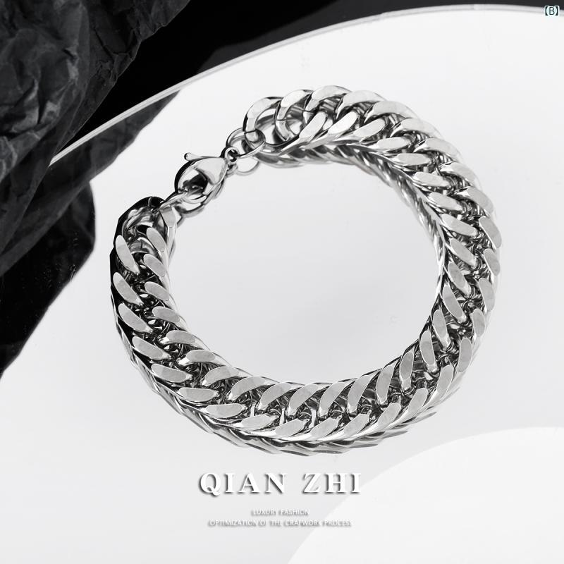 メンズ ブレスレットットット ット ハイエンド シンプル エレガント ボーイズ ヒップ ホップ キューバ チェーンブレスレットットット チタン鋼 厚手 す