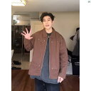 メンズ 海外ファッション 韓国ファッション メイラード ブラウン スタッズ ロギング ジャケット メンズ 秋 アメリカン ショート デトロイト ワークジャケット 野球 ユニフォーム