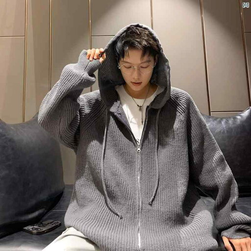 メンズ 海外ファッション 韓国ファッション グレー フード付き カーディガン セーター 男性 秋冬 たり レトロ ジャケット メンズ 海外ファッション 韓国ファッション グレー フード付き カーディガン セーター 男性 秋冬 たり レトロ ジャケット