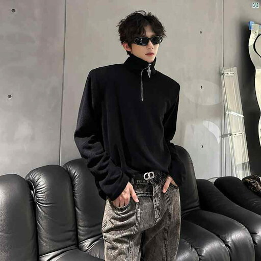 メンズ 海外ファッション 韓国ファッション ハイネック 肩 パッド 長袖 Tシャツ 男性 秋冬 ハイエンド 暖かい インナー レイヤリング シャツ メンズ 海外ファッション 韓国ファッション ハイネック 肩 パッド 長袖 Tシャツ 男性 秋冬 ハイエンド 暖かい インナー レイヤリング シャツ