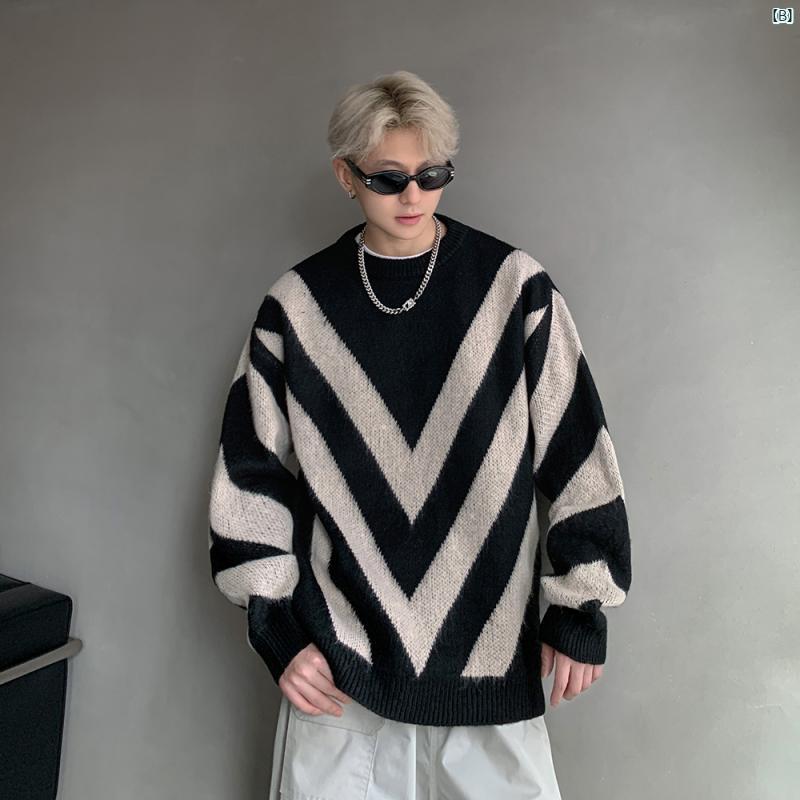 メンズ 海外ファッション 韓国ファッション セーター メンズ 秋冬 和風 ストライプ カジュアル ジャケット