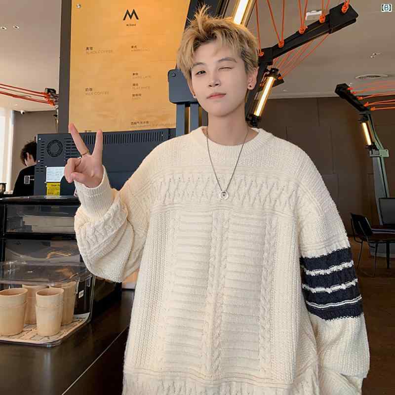 メンズ 海外ファッション 韓国ファッション セーター メンズ 秋冬 アメリカン レトロ スプライシング ジャケット