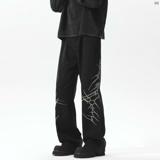 メンズ 海外ファッション 韓国ファッション アメリカ ストリート 刺繍入り ジーンズ 男性用 春秋 ハイエンド ストレート ワイド レッグ カジュアル パンツ メンズ 海外ファッション 韓国ファッション アメリカ ストリート 刺繍入り ジーンズ 男性用 春秋 ハイエンド ストレート ワイド レッグ カジュアル パンツ