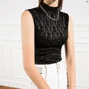 レディース ファッション おしゃれ 海外 上品 レディース 秋 スタンドカラー レース シャツ ノースリーブ 手紙 スリムフィット ブラック 西洋 ベスト(4)