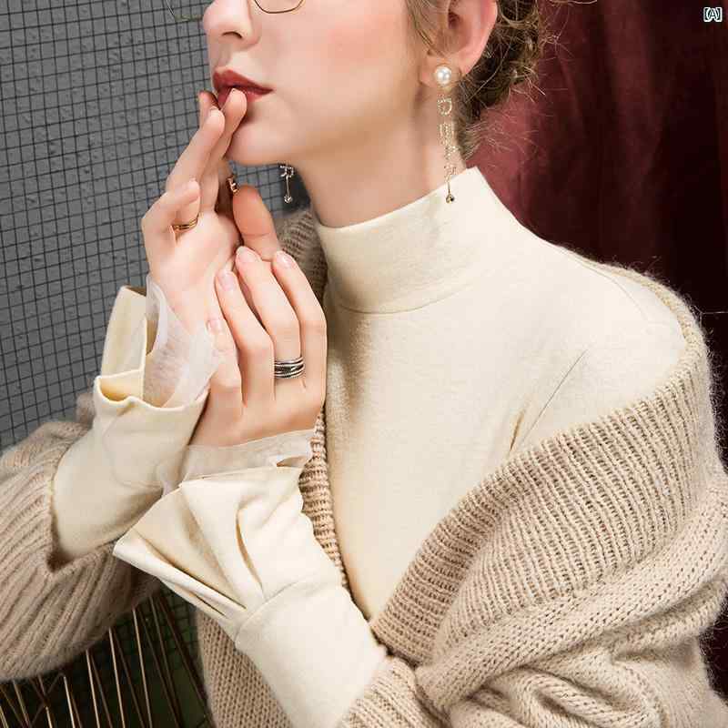 レディース　ファッション　おしゃれ　海外　上品　レディース 秋冬 ドイツ ベルベット ボトム シャツ ハーフ タートルネック メッシュ スプライシング 風 インナー 起毛 ステーション Tシャツ