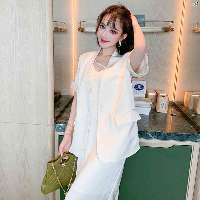 レディース レディース ファッション オシャレ　海外ファッション エレガント Vネック 花柄 袖口 半袖 ホワイト スーツ ジャケット レディース 夏