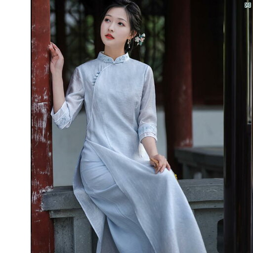 レディース ドレス ファッション Weiyun 夏 中華風 アオザイ チャイナ ドレス スリム テンセル 刺繍 フェアリー ティー レディース ドレス ファッション Weiyun 夏 中華風 アオザイ チャイナ ドレス スリム テンセル 刺繍 フェアリー ティー