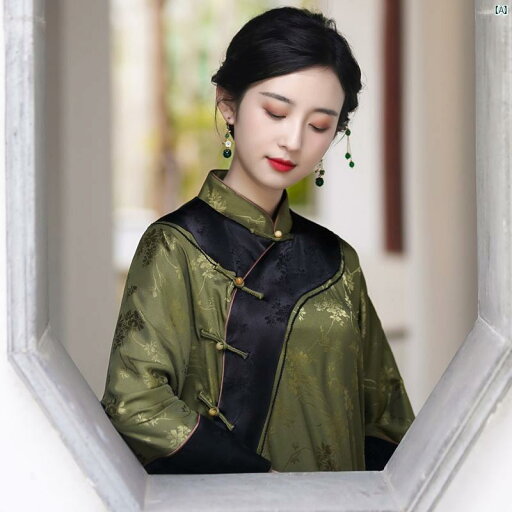 レディース ドレス ファッション 陵 波 春夏 逆袖 レトロ チャイナ ドレス トップ ミドル丈 サテン ジャカード ティー スーツ レディース ドレス ファッション 陵 波 春夏 逆袖 レトロ チャイナ ドレス トップ ミドル丈 サテン ジャカード ティー スーツ