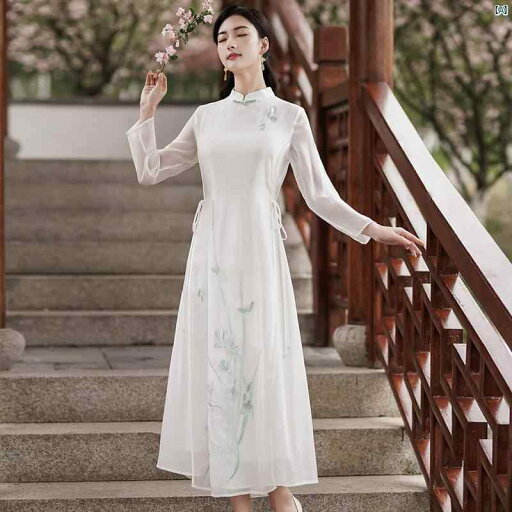 レディース ドレス ファッション Qingyunlu 春夏 テンセル ヘビー 刺繍 瞑想 茶師服 中華風 チャイナ ドレス フェアリー レディース ドレス ファッション Qingyunlu 春夏 テンセル ヘビー 刺繍 瞑想 茶師服 中華風 チャイナ ドレス フェアリー