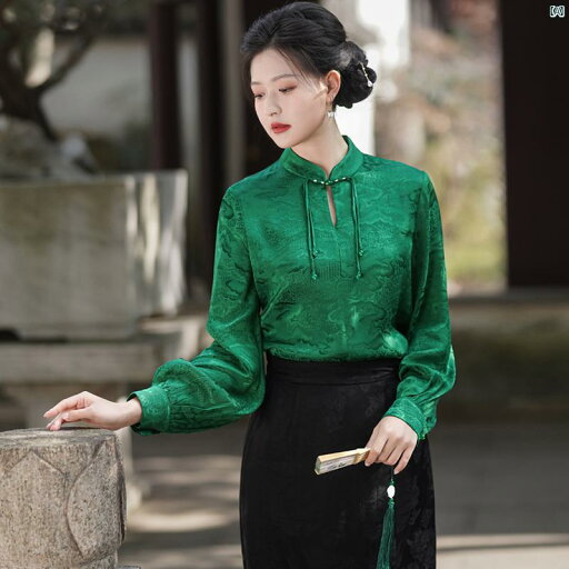 レディース ドレス ファッション Yaohua 春秋 レーヨン ジャカード 中華風 トップス デイリー チャイナ ボタン 付き シャツ 婦歳 服 レディース ドレス ファッション Yaohua 春秋 レーヨン ジャカード 中華風 トップス デイリー チャイナ ボタン 付き シャツ 婦歳 服