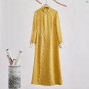レディース ドレス ファッション 秋冬 中華風 スタンドカラー フロントスリット 漢服 レディース アオザイ チャイナ ドレス 日常 スリム 瞑想 茶(4)