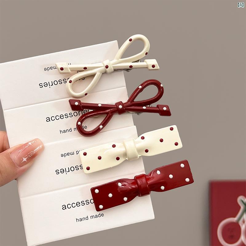 レディース レディース ファッション 韓国 韓国 水玉 レッド ヘア クリップ レディース 額 サイド 前髪 カモノハシ 帽子