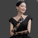 レディース ファッション 結婚式 パーティー 着飾り オシャレ ミドル丈 レトロ 透明 パフォーマンス 薄手 ファッション 結婚式 花嫁 イブニング ドレス 花柄 メッシュ ブラック 手袋
