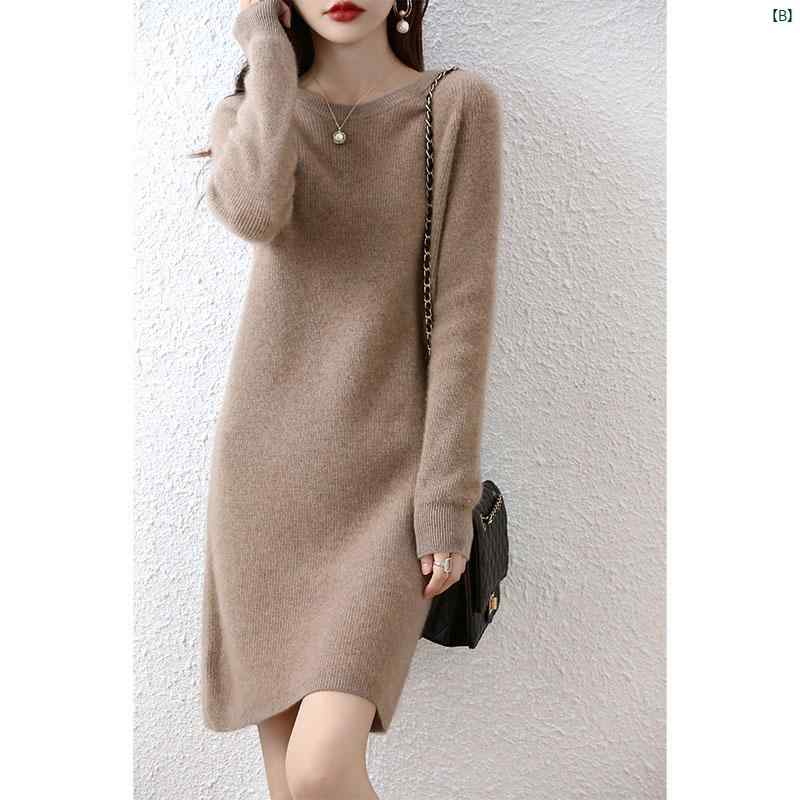 レディース レディース ファッション 海外　オシャレ レディース ハイエンド ウール ニット ドレス 秋冬 スカート スリム ラウンドネック ミドル丈 セーター