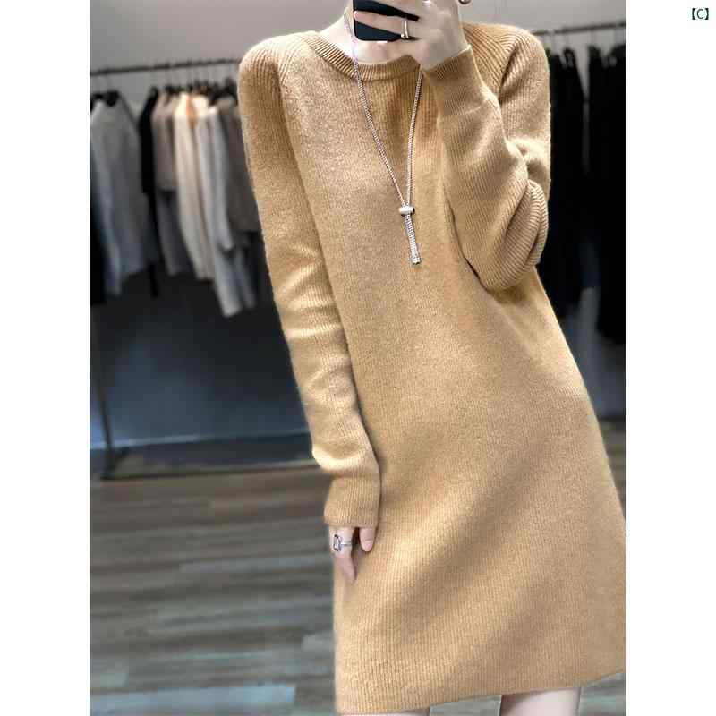レディース レディース ファッション 海外　オシャレ レディース ハイエンド ウール ニット ドレス 秋冬 スカート スリム ラウンドネック ミドル丈 セーター