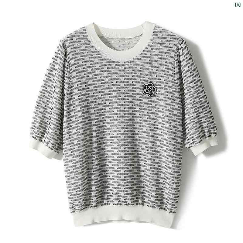 xiaohange 夏 小花 ブラック ホワイト ラウンドネック ストレート ニット セーター トップ レディース ZYN 762491 MG