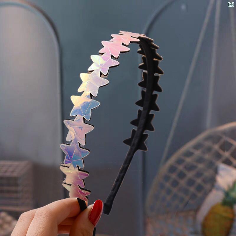 韓国 カラフル レーザー 五芒星 ヘッド バンド 子供 ヘア アクセサリー 光沢 ガールズ 前髪 壊れ 髪 仕上げ