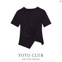 レディース ファッション 大きめ たり オシャレ 上品 モール 大きいサイズ 半袖 Tシャツ 太り 用 ブラック たり 着痩せ イレギュラー スリット トップス(4)
