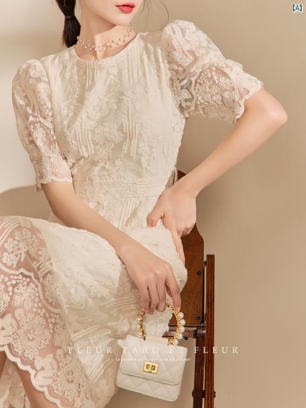 レディース ファッション　冬　綺麗　大歳　上品　オシャレ 秋 ドレス 夏 フランス ユニーク レース 刺繍 エレガント 光 ロング(4)