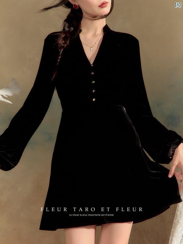 レディース ファッション 冬 綺麗 大歳 上品 オシャレ 喬 華 関 ドレス レトロ ファッション フレンチ ブラック エレガント Aラインイン スカート