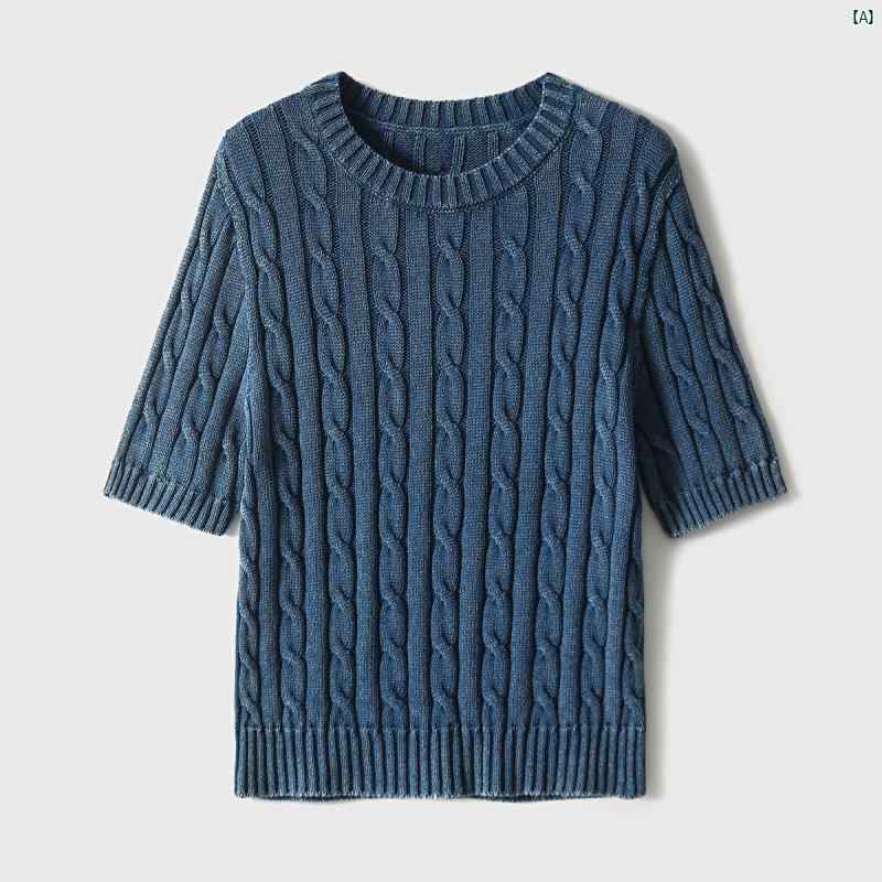 レディース ファッション 春秋 韓国 韓国 かわいい 綺麗 欧州風 風 レディース 大歳 おしゃれ レトロ ケーブル コットンニット 半袖 トップ 24 レディース ZYN 761882 MG