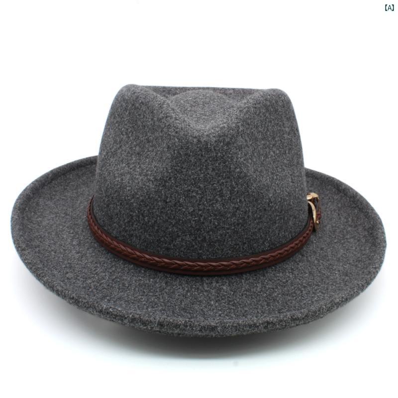 大きめ 頭囲 調節可能 春秋　冬用 ウール パナマハット 男女兼用 つば広 ハット レトロ ジャズ
