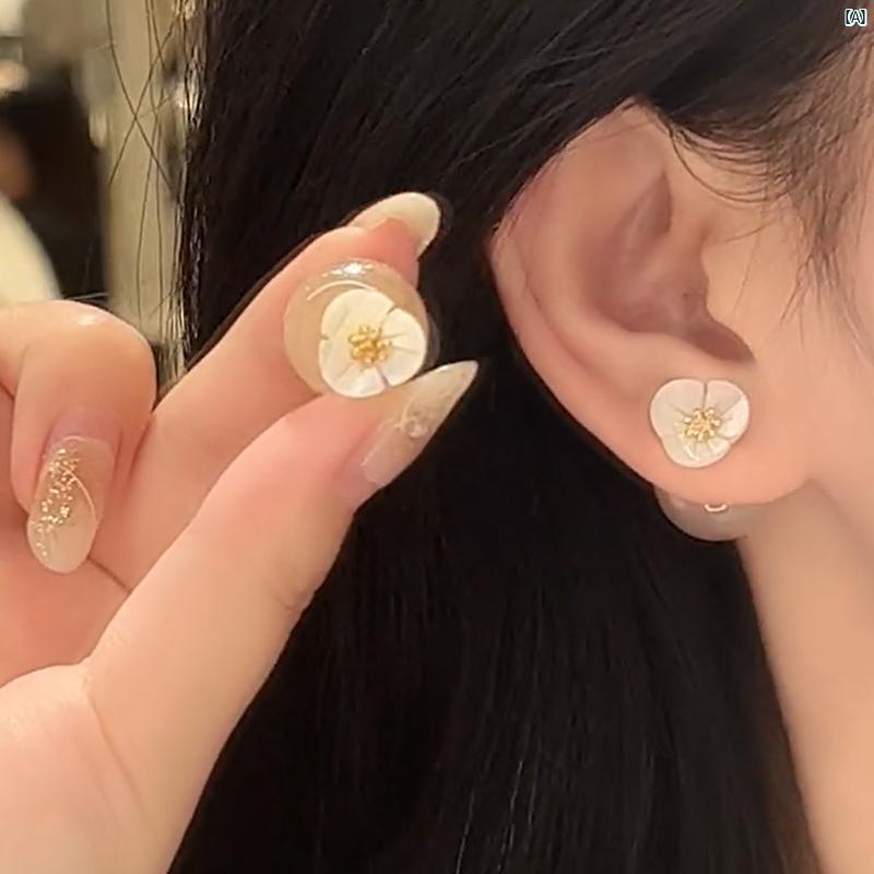 レディース アクセサリー　上品　かわいい　綺麗　付けすい　シンプル 韓国 ツー ウェア フラワービーズ イヤリング ハイエンド シンプル