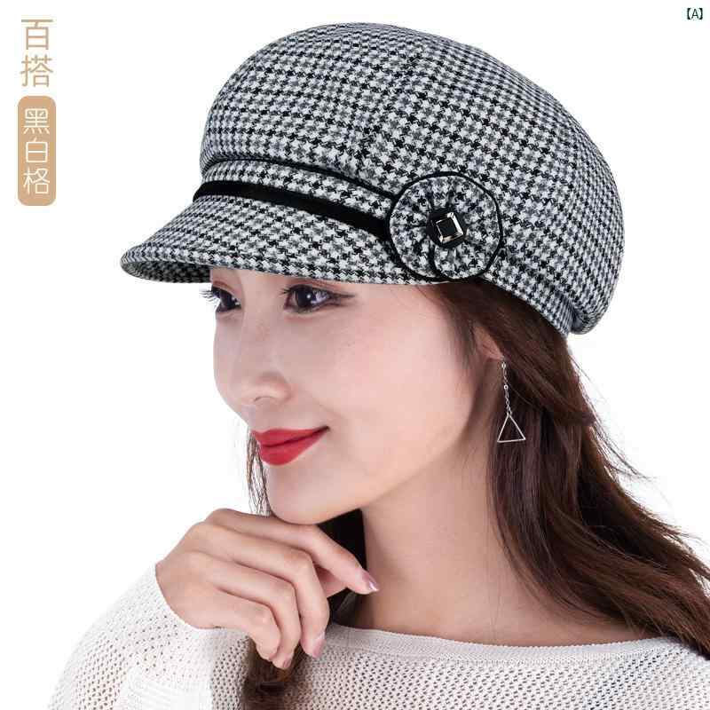 帽子 レディース 春秋 ファッション カジュアル ベレー 帽 韓国 千鳥格子 画家 八角 帽子小顔 見え