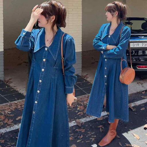 レディース ファッション たり 大きめ サイズ 婦歳 服 春秋 姉妹 Aライン イン スリム お腹 カバー 長袖 デニム ドレス レディース ファッション たり 大きめ サイズ 婦歳 服 春秋 姉妹 Aライン イン スリム お腹 カバー 長袖 デニム ドレス