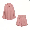 レディース ファッション たり 大きめ サイズ サイズレディース 夏服 スリム 体型カバー 高級 お腹 カバー シャツ ショーツ 2点セットアップ可能(4)