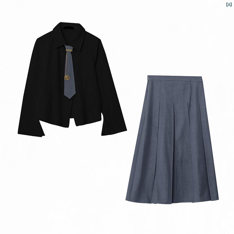レディース ファッション たり 大きめ サイズ 婦歳 服 春秋 ストリート ファッション スリム 体型 カバー シャツ スカート 2点セットアップ可能