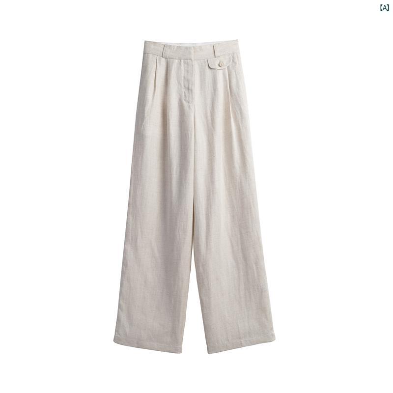 レディース　ファッション　オシャレ　大歳　上品　ママ　お母さん　綺麗 メイド 高度 仕立て 技術 リネン ワイド レッグ パンツ 感 ストレート カジュアル