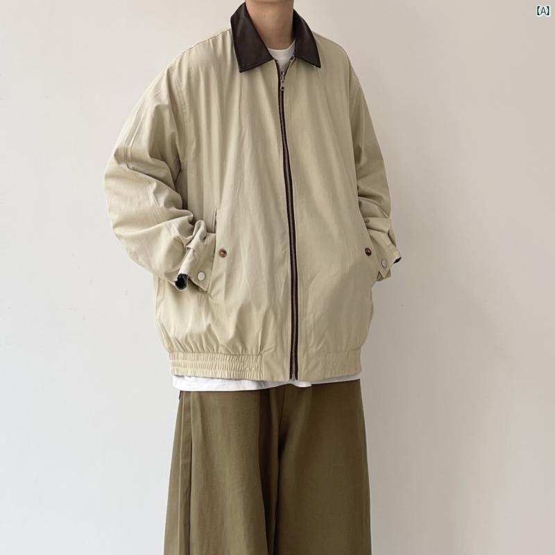 メンズ　ファッション　オシャレ　かっこいい リバーシブル スプライシング カラー ショート ジャケット メンズ 春秋 レトロ ハリントン