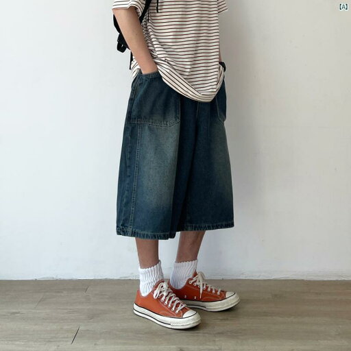 メンズ ファッション オシャレ かっこいい 夏 レトロ ウォッシュドデニム 七分丈 ミッド パンツ 製 ワイド レッグ カジュアル ショート 男性用 メンズ ファッション オシャレ かっこいい 夏 レトロ ウォッシュドデニム 七分丈 ミッド パンツ 製 ワイド レッグ カジュアル ショート 男性用