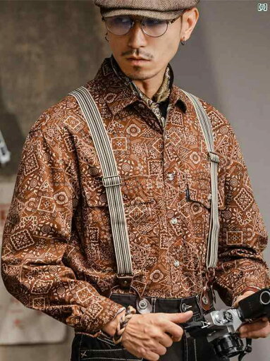 メンズ ファッション アメカジ オシャレ アメリカン ワークシャツ メンズ 長袖 カシュー フラワー エスニック 文学 レトロ 英国 ヤッピー メンズシャツ メンズ ファッション アメカジ オシャレ アメリカン ワークシャツ メンズ 長袖 カシュー フラワー エスニック 文学 レトロ 英国 ヤッピー メンズシャツ