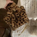 韓国 韓国雑貨 インテリア 小物 いいえ 受け取っていき う ざす ~ ぬいぐるみ イミテーション レックス ラビットファー ヒョウ柄 ハンドバッグ チェーン クロス ボディバッグ大容量 バッグ(4)