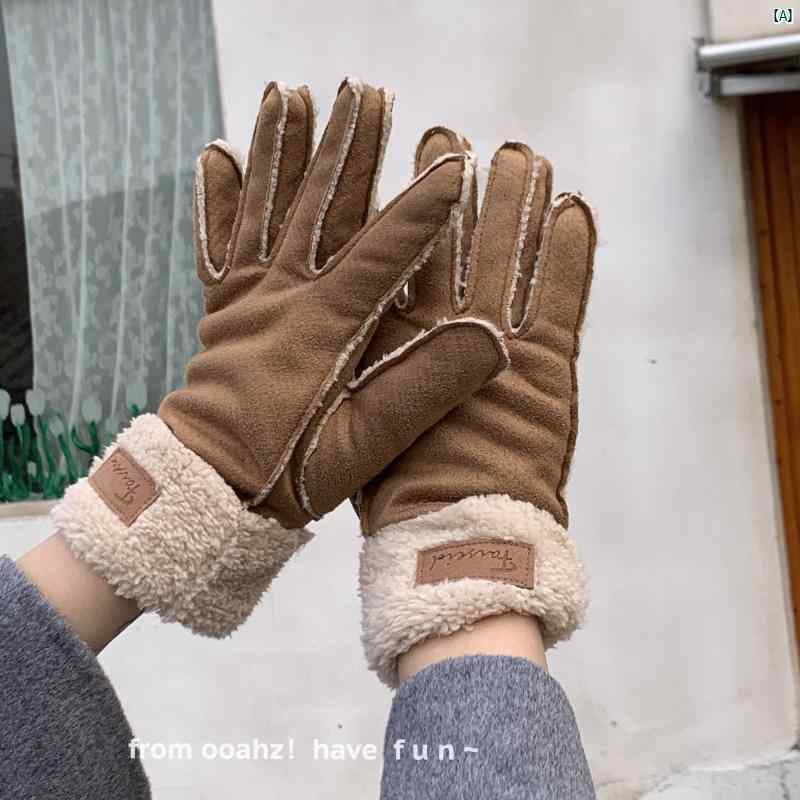 韓国　韓国雑貨　インテリア　小物 サイクリング用 レンガ スエード カフ 付き 防風 暖かい 手袋 ベルベット 厚手 冬用 防寒 スキー