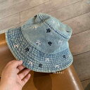 韓国 韓国雑貨 インテリア 小物 ホーム ガール ハード コントロール 韓国 刺繍 ダメージ デニム フィッシャーマン ハット 春夏 日よけ バケット レディース(4)