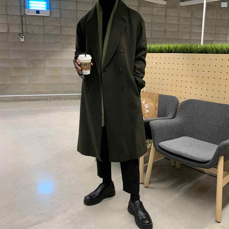 メンズ　ファッション　韓国ファッション　オシャレ　韓国 ウール コート メンズ 秋冬 厚手 膝上 ウインドブレーカー 韓国 英国風 両面非