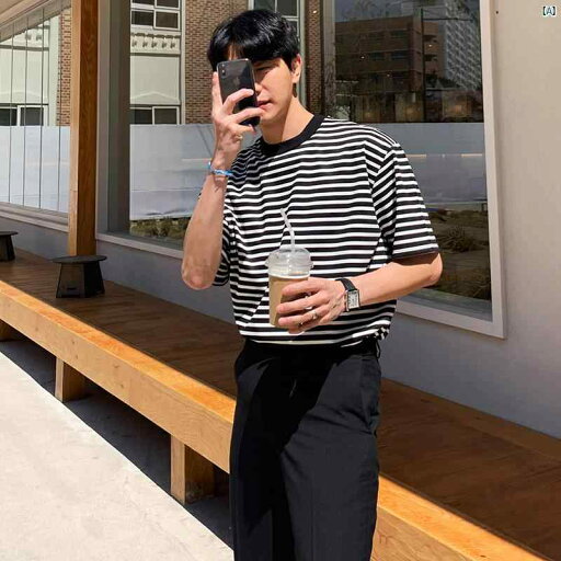 メンズ ファッション 韓国ファッション オシャレ 韓国 ストライプ 半袖 Tシャツ 男性用 夏 和風 シャツ コットン メンズ ファッション 韓国ファッション オシャレ 韓国 ストライプ 半袖 Tシャツ 男性用 夏 和風 シャツ コットン