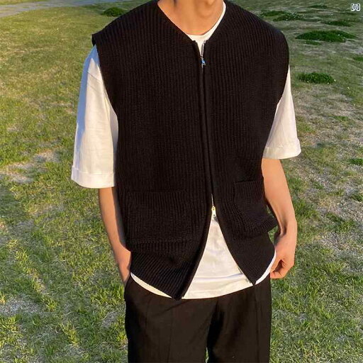 メンズ ファッション 韓国ファッション オシャレ 韓国 たり セーター ベスト 男性 秋新 ファッション 個性的 カレッジ チョッキ ジッパー ニットカーディガン ジャケット メンズ ファッション 韓国ファッション オシャレ 韓国 たり セーター ベスト 男性 秋新 ファッション 個性的 カレッジ チョッキ ジッパー ニットカーディガン ジャケット