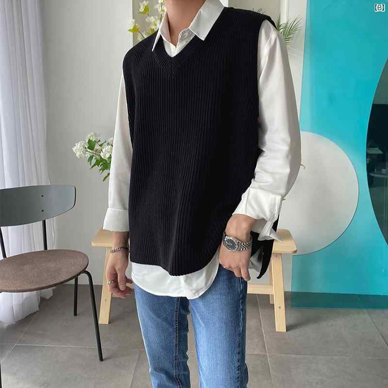 メンズ　ファッション　韓国ファッション　オシャレ　韓国 韓国 Vネック ニット ベスト 男性 春秋新 ファッション イン カジュアル ノースリーブセーター