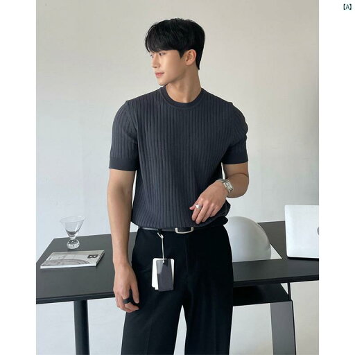メンズ ファッション 韓国ファッション オシャレ 韓国 ニット 半袖 Tシャツ メンズ ハイエンド 薄手 ストライプ 通気性 ラウンドネック 夏高耐久性 服 メンズ ファッション 韓国ファッション オシャレ 韓国 ニット 半袖 Tシャツ メンズ ハイエンド 薄手 ストライプ 通気性 ラウンドネック 夏高耐久性 服