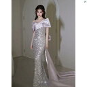 レディース ファッション オシャレ ドレス 2次会 ハイエンド イブニングドレス ライト 高級 スパンコール ディナー 婚約 フィッシュ テール スカート レディース トースト ドレス 夏(4)