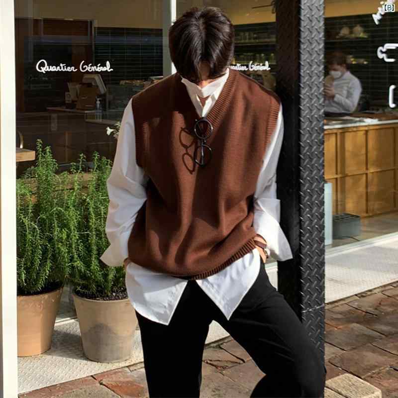 メンズ　ファッション　韓国ファッション　オシャレ　韓国 Vネック ベスト セーター メンズ 秋 和風 ニット ジャケット 韓国 カレッジ 快適 トップス