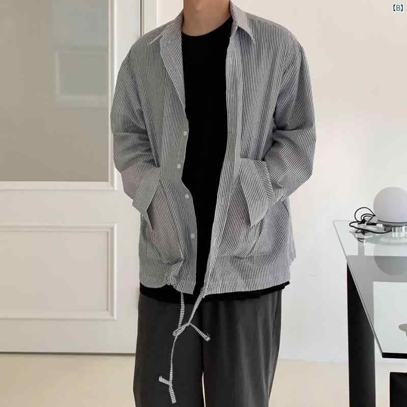 メンズ　ファッション　韓国ファッション　オシャレ　韓国 ストライプ 長袖 シャツ ジャケット メンズ 春 薄手 日焼け防止 服 カジュアル トップス カップル用